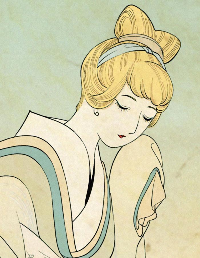日本画师绘制浮世绘风迪士尼公主与众多动漫 二次元图片角色