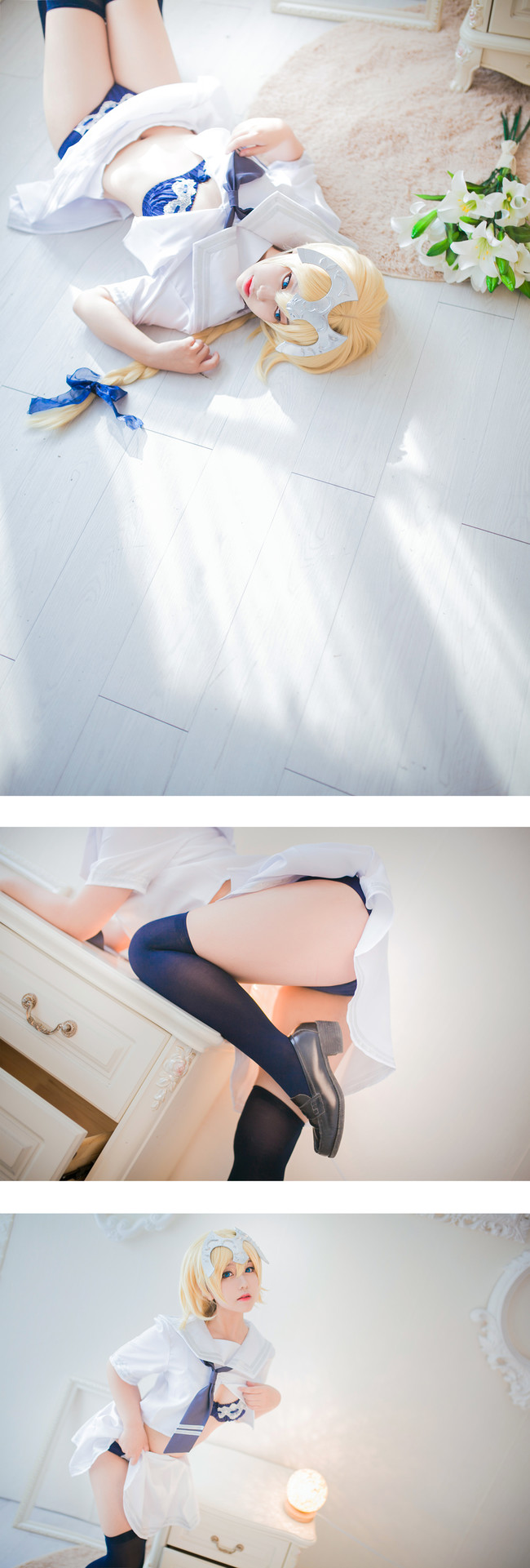 【Cosplay欣赏】Fate/Grand Order，JK过膝袜贞德 黑与白你喜欢那个？